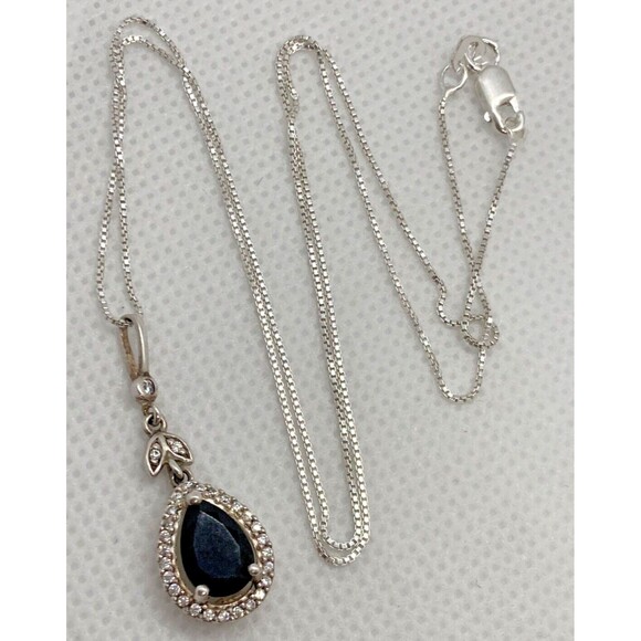 Vintage RJ Cubic Zirconia CZ Sterling‎ 925 Silver Pendant 18'' Chain Necklace 3g - Picture 6 of 8